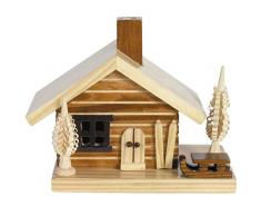 OBC Räucherhaus Skihütte Natur-braunt, ca. 12 cm/Räuchermännchen Dekofigur/Handbemalt im Erzgebirge - Stil/Räuchermann / Räucherfigur aus Holz