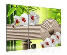 Bilder Feng Shui Orchidee Wandbild 120 x 80 cm Vlies - Leinwand Bild XXL Format Wandbilder Wohnzimmer Wohnung Deko Kunstdrucke Grün 3 Teilig - MADE IN GERMANY - Fertig zum Aufhängen 501131b