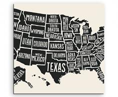 Leinwandbild 60x60cm Vintage Illustration der USA mit Staaten auf Leinwand exklusives Wandbild moderne Fotografie für ihre Wand in vielen Größen