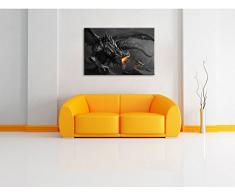 Kampf zwischen Mensch und Drache Schwarz/Weiß, Format: 120x80 auf Leinwand, XXL riesige Bilder fertig gerahmt mit Keilrahmen, Kunstdruck auf Wandbild mit Rahmen, günstiger als Gemälde oder Ölbild, kein Poster oder Plakat
