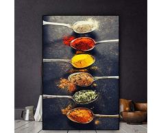 Müsli und Gewürze Chili Löffel Skandinavisches Ölgemälde Poster und Drucke Leinwand Wandkunst Küche Lebensmittel Bilder Wohnzimmer Rahmenloses Gemälde 50X75CM