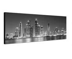 Augenblicke Wandbilder Keilrahmenbild Panoramabild SCHWARZ/Weiss 150x50cm Dubai Skyline Wasser Nacht Lichter