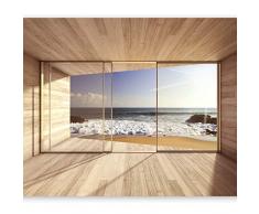 murando Fototapete selbstklebend Meer Fenster 294x210 cm Tapete Wandtapete Klebefolie Dekorfolie Tapetenfolie Wand Dekoration Wandaufkleber Wohnzimmer See Natur Landschaft 3D Holz c-A-0084-a-d