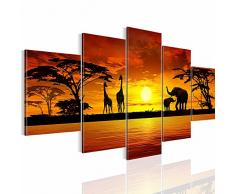 Bilder Afrika Sonnenuntergang Wandbild 200 x 100 cm Vlies - Leinwand Bild XXL Format Wandbilder Wohnzimmer Wohnung Deko Kunstdrucke Orang 5 Teilig - MADE IN GERMANY - Fertig zum Aufhängen 000251a