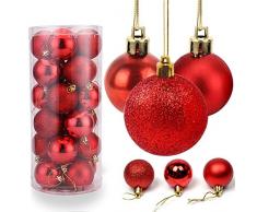 O-Kinee Weihnachtskugeln Rot, 24 Stücke Christbaumkugeln Kunststoff, Kugeln Weihnachtsdeko, Weihnachtsbaumschmuck Set, Weihnachtsbaum Deko & Christbaumschmuck, 4CM