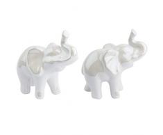 Deko-Figuren aus hochwertigem Keramik | Porzellan-Optik mit Perlmuttlack (Elefanten stehend | 9 cm hoch | 2 Stück)