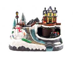 LED Weihnachtszene mit fahrendem Zug - 28x20x19 cm - Weihnachtsdorf Weihnachtsdeko Tischdeko beleuchtet