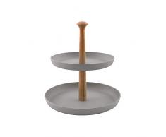 Point-Virgule Etagere mit 2 Etagen zum Servieren von Obst, Brownies oder Anderen Desserts, Küche Deko Ständer mit Bambus Schalen, 19 cm und 25 cm Durchmesser, inklusiv Stangen Set, Grau