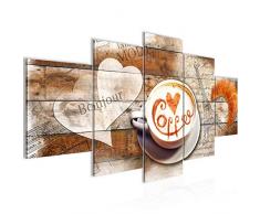 Bilder Kaffee Küche Wandbild 200 x 100 cm Vlies - Leinwand Bild XXL Format Wandbilder Wohnzimmer Wohnung Deko Kunstdrucke Braun 5 Teilig - MADE IN GERMANY - Fertig zum Aufhängen 012851a