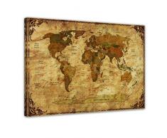 Wandbild - Weltkarte Retro II Rahmen - Bild auf Leinwand - 60x50 cm - Leinwandbilder - Urban & Graphic - Erde - grafische Darstellung - detailliert - einmalig