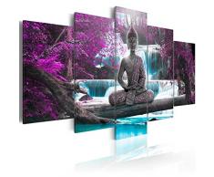 murando - Bilder 225x112 cm Vlies Leinwandbild 5 TLG Kunstdruck modern Wandbilder XXL Wanddekoration Design Wand Bild - Buddha Landschaft Natur Wasserfall Baum Wald c-A-0021-b-o
