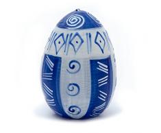 Kapula Ei Kerze blau und weiß DESIGN 6 x 9 cm