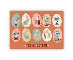 Edle Osterkarte mit bunten folklore Ostereiern: frohe Ostern - Grußkarte zum Osterfest • hochwertige Glückwunschkarten mit Umschlägen zu Ostern, Ostergrüße, Osterkarten