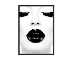 OLGKJ Mode Frauen mit schwarzen Lippen Poster und Kunstdrucke Moderne Fotografie Wandbilder für Wohnzimmer Home Dekorative Gemälde 50X70cm ohne Rahmen
