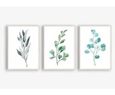 Kunstdruck 3-teilig Din A4 ungerahmt - Aquarell Pflanze Natur Zweige Äste Grün Landhaus Romantik Druck Poster Bild