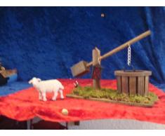 Krippenzubehör, Ziehbrunnen mit Licht, 3,5 V und Schaf für 8-12 cm Figuren