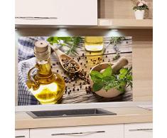 GRAZDesign Spritzschutz Glas für Küche Herd, Bild-Motiv grün Kräuter Gewürze Provinz mediterran, Küchenrückwand Glas Küchenspiegel Glasrückwand / 80x50cm