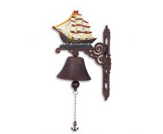 Moritz Gußeisen Wandglocke Segelschiff Segelboot 3 Master Schiff Glocke Türglocke 38 cm Höhe Hausglocke antik Stil mit Anker Seil Glockenband