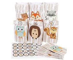 nikima Schönes für Kinder 12 Papiertüten Waldtiere | H 23cm - 8 x 12cm | inkl. 12 Aufkleber | Geschenktüte Kindergeburtstag Mitgebsel Gastgeschenk