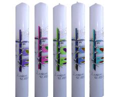 Modern Taufkerze Kommunionkerze SONNE HERZ FISCHE Mehrfarbig Mit Namen und Datum ITP150