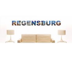 Wandtattoo farbige Wandschrift Städtename Regensburg mit Sehenswürdigkeiten 80 x 8 cm Länge