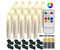 Hengda 40 Stück LED Weihnachtskerzen mit Fernbedienung RGB Kerzen Lichterkette mit Batterien Christbaumkerzen Kabellos LED Kerzenlichter Weihnachts