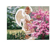 Aoixbcuroc Malen nach Zahlen Kit DIY Acrylgemälde mit Leinwand, Anleitung (evtl. nicht in deutscher Sprache), Haken, Pinsel, Acrylfarben – Mädchen mit Flügeln 40,6 x 53,3 cm (ohne Rahmen)