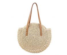 CSPone | Strohtaschen Damen Strand, Korbtasche geflochten rund, Körbe geflochten, Einkaufskorb geflochten, Bastkorb, Umhängetasche, Handtaschen