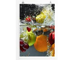 Eau Zone Home Bild - Food-Fotografie – Obst im spritzenden Wasser- Poster Fotodruck in höchster Qualität