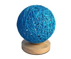 OSALADI Kreative Dimmen Nachtlicht Schnur Rattan Ball Tischlampe Ländlichen Dekorative Nachttischlampen für Schlafzimmer Kinderzimmer (Blau, USB Dimmen Lampe