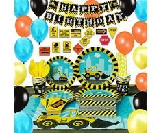 WERNNSAI Konstruktion Partyzubehör Set - 181 Stück Party Favors für Jungs Geburtstag Party Deko Besteckbeutel Zeichen Tischtuch Servietten Teller Tassen Utensilien Banner Ballons 16 Gäste
