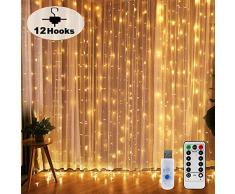 Nurkoo Lichtervorhang 3x3 M 300 LEDs Mit 12 Haken Lichtvorhang USB 8 Modi Lichterkette Wasserfall IP65 Wasserdicht Lichterkette Aussen für Die Dekoration Fenster Party Wand Hochzeit Weihnachten