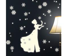 Wandtattoo Loft Leuchtaufkleber Eis Prinzessin mit Schneeflocken Mädchen Königin Frozen / Fluoreszierend und im Dunkeln leuchtend/ Sternenhimmel Kinderzimmer leucht selbstklebend