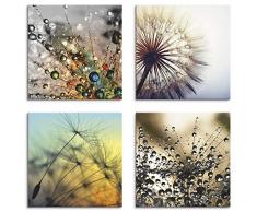 Artland Leinwandbilder auf Holz Wandbild Bild Set 4 teilig je 30x30 cm Quadratisch Natur Blumen Pusteblume Natur Löwenzahn J4XD