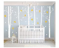 BDECOLL weiß große Baum wandtattoo wandsticker,Aufkleber/Sticker, ablösbar, Vinyl, für Kinderzimmer,weiße und gelb, 71 h x 110w