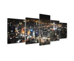 Wandbild - Bangkok at Night - Bild auf Leinwand - 200x80 cm 5 teilig - Leinwandbilder - Bilder als Leinwanddruck - Städte & Kulturen - Asien - Skyline von Bangkok