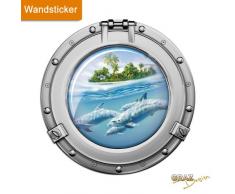GRAZDesign Wandbild Badezimmer Bullauge - Wandsticker Delfine - Wandtattoo Unterwasser / 57x57cm / 651022_57
