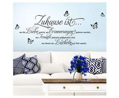 Wandaro Wandtattoo Zitat Zuhause ist wo die Liebe wohnt + Schmetterlinge I schwarz (BxH) 100 x 43 cm I Wohnzimmer Wandaufkleber Wandsticker Aufkleber W3251