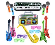 MEJOSER 15 Buntes aufblasbare Instrumente Spielzeug aufblasbare Gitarre Saxophon Mikrofon aufblasbare Beth Lautsprecher Tastatur Shutter Shading Gläser für Party Deko Fotobox Requisiten