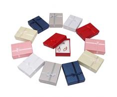 Schmuck Präsentation Geschenkboxen(12 Stück)- 8.5 cm X 6.5 cm X 2.5 cm, 6 Farben, mit Samteinsatz für Halsketten, Armbänder, Ringe und Ohrringe