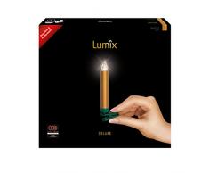 LUMIX Deluxe, kabellose LED-Christbaumkerzen, Basis-Set mit 10 Kerzen und IR-Fernbedienung, 5x dimmbar, Flackermodus, Gold, Art. 74343
