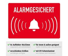 Aufkleber alarmgesichert, Hinweisschild Alarmanlage, auf Vinylfolie für innen und außen, für Auto, Haustür oder Fenster (4 Stück, 46x32mm)