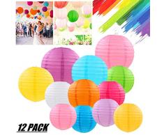 12er Papier Laternen Lampions 6 8 10 12 Rund Ballform Lampenschirm Papierlaterner Papierlampen Paper Laterns für Garten Party Geburtstag Weihnachten Baby Duschen und Hochzeit Dekoration