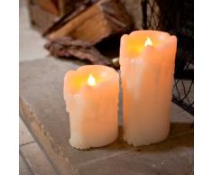 Lights4fun 2er Set LED Echtwachs Kerzen mit Wachstropfen mit Timer
