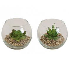 meindekoartikel 2er Set Kugelvasen mit Sukkulenten (Kunstblume) auf Granulat - Ø 10cm Höhe 8cm