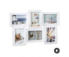 Relaxdays Bilderrahmen für mehrere Fotos, Collage für 6 Bilder, Fotorahmen in 3D-Optik, zum Hängen, 33 x 47,5 cm, weiß