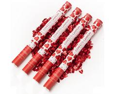 PartyMarty 4X Konfetti-Shooter Herzregen XL mit Roten Metallic Herzen 60 cm lang – Konfettikanone Konfettishooter für Hochzeit Valentinstag Liebe & Co - Konfettibome Partypopper GmbH® (4er-Pack)