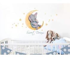 Little Deco Kinderzimmer Aufkleber Elefant & Spruch Sweet Dream I 82 x 50 cm (BxH) I Mond & Sterne Wandbilder Wandtattoo Tiere Deko Babyzimmer Junge Kinder DL206-16