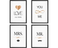 Mia Félice Poster-Set Collage DIN A4 True Love - schwarz-weiß Rose-Gold - Dekoration Wohnung modern - Wand-Deko Wohnzimmer - Tumblr Zimmer Wand-Bild - Wand-Bilder Schlafzimmer - ohne Bilderrahmen
