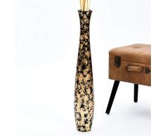 Leewadee Große Bodenvase für Dekozweige hohe Standvase Design Holzvase 75 cm, Mangoholz, Gold